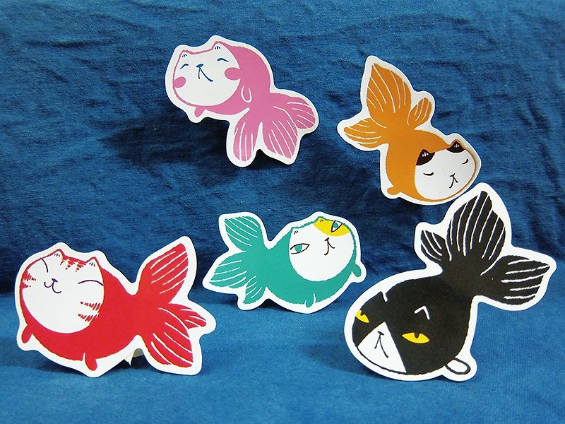 Goldfish Cat sticker - สติกเกอร์ - กระดาษ สีแดง