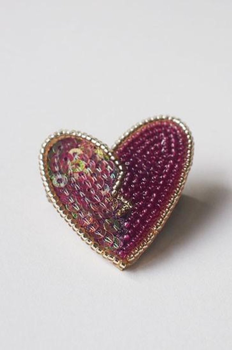 heart brooch purple - Brooches - Other Metals Purple