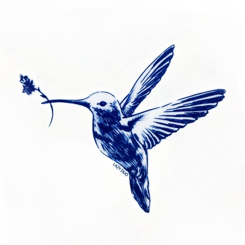 手繪蜂鳥剌青紋身貼紙動物雀鳥天空自由夏天飾品持久防水防敏郊遊 - 紋身貼紙/刺青貼紙 - 紙 藍色