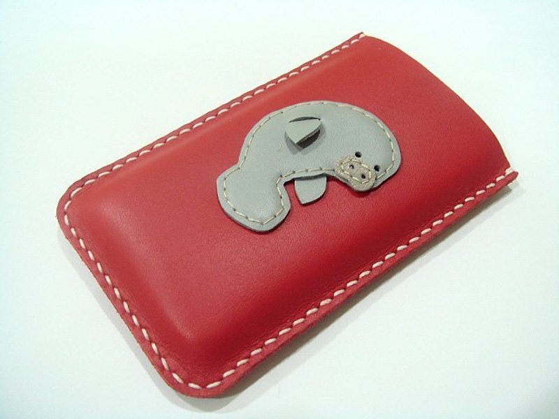 {Leatherprince 手工皮革} 台灣MIT 紅色 美人魚 iPhone 純手工牛皮保護套 / Layla the Manatee iPhone Leather case ( Red and Grey ) - その他 - 革 