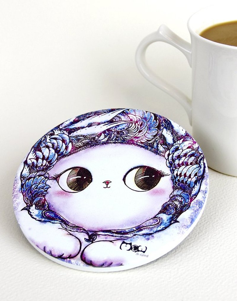 Ok kawaii hand-painted ceramic absorbent coaster set (set of four) - Coasters - Other Materials 