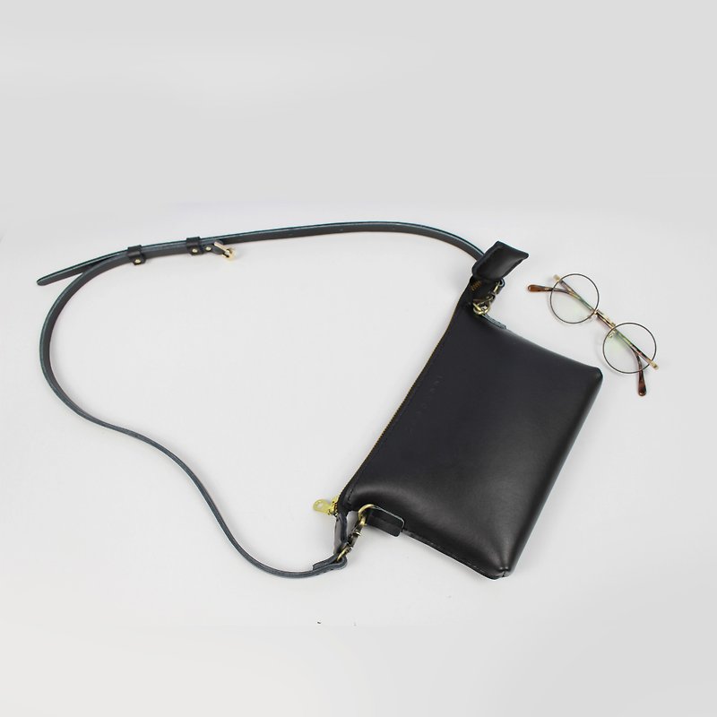 Zemoneni leather unisex shoulder bag in Black color - Messenger Bags & Sling Bags - Genuine Leather Black