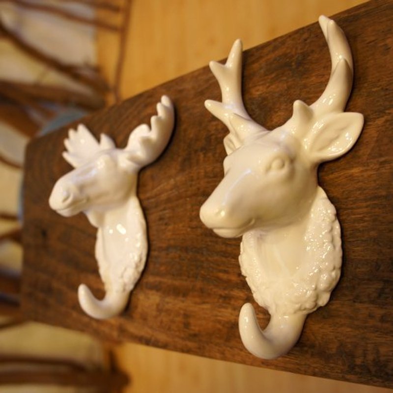 聖誕好禮:麋鹿夫婦掛勾_白色陶瓷掛勾_壁飾 - ウォールデコ・壁紙 - その他の素材 ホワイト