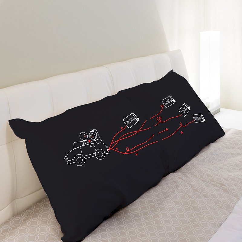 "Just Married Car" Boy Meets Girl couple pillowcases by Human Touch - Pillows & Cushions - Other Materials Blue