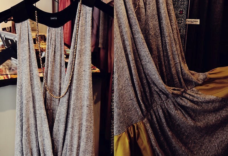 Knit long dress gray stitching - ชุดเดรส - วัสดุอื่นๆ สีเทา