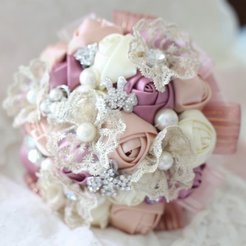 Yingluo Manor*JY05*Pink Purple Series-Romantic Lace/Jewelry Bouquet/Custom Made/Wedding Gift - Dried Flowers & Bouquets - Other Materials 