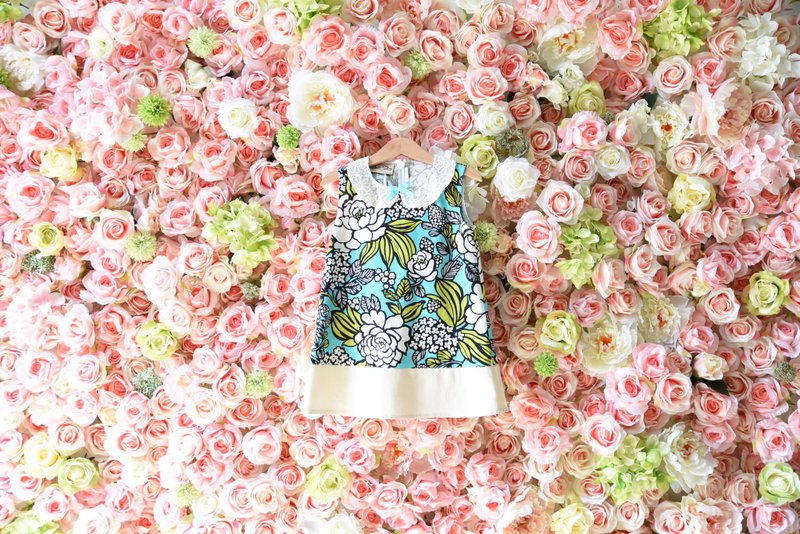 Angel Nina hand-made mini dress flourishing - อื่นๆ - ผ้าฝ้าย/ผ้าลินิน สีน้ำเงิน