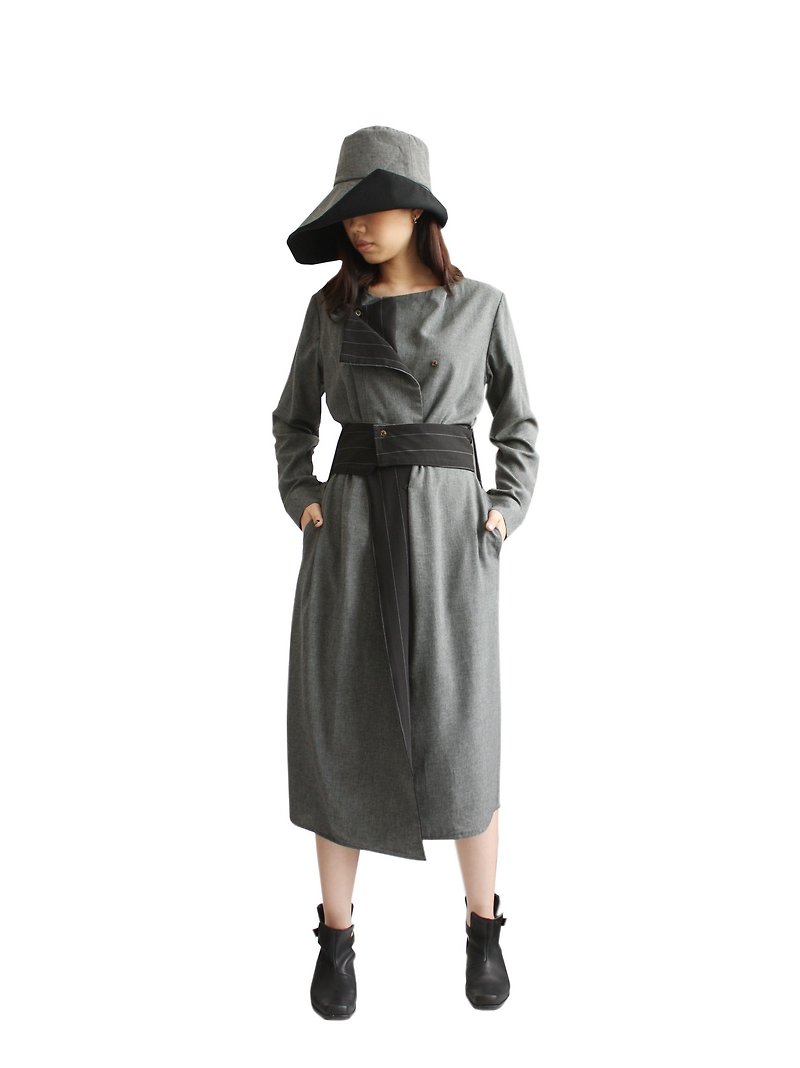 灰色外套式洋裝 - 女大衣/外套 - 其他材質 灰色