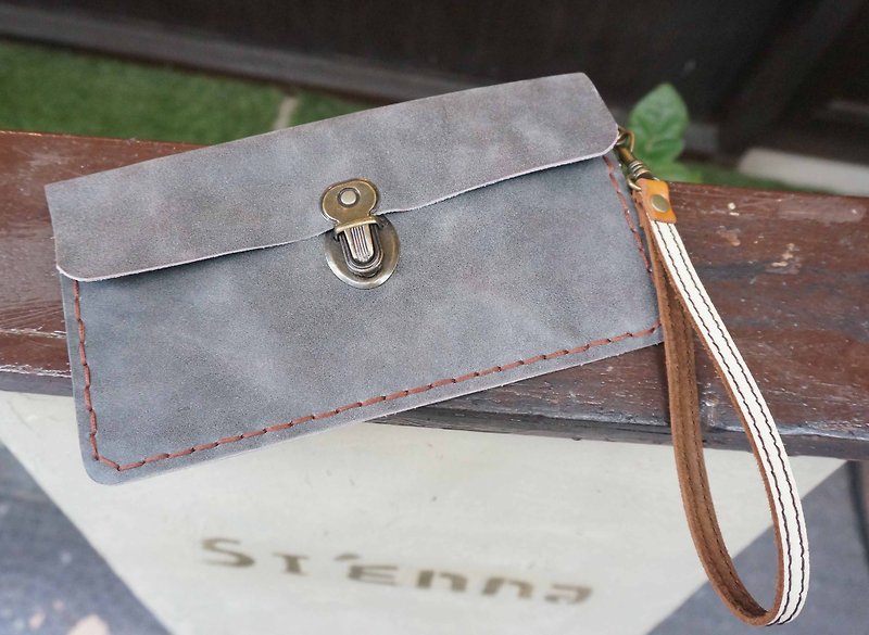 Sienna leather universal bag (can be used as a wallet. Mobile phone bag. Passport bag. Pen bag.) - กระเป๋าสตางค์ - หนังแท้ สีเทา
