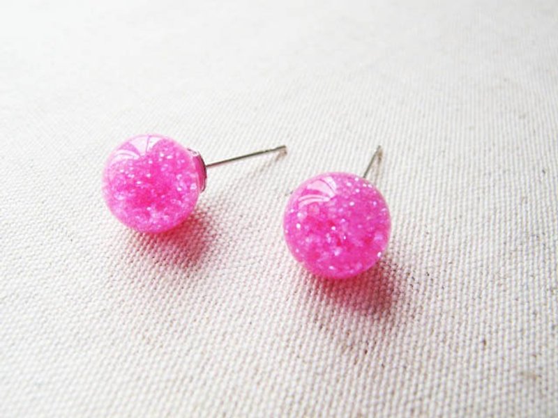 * Rosy Garden * plum sequined pink crystal ball earrings - ต่างหู - แก้ว สึชมพู