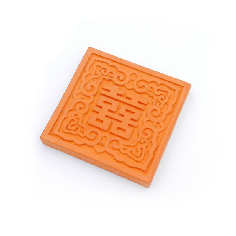 Gorgeous double happiness brick carving absorbent coaster - Coasters - Other Materials 