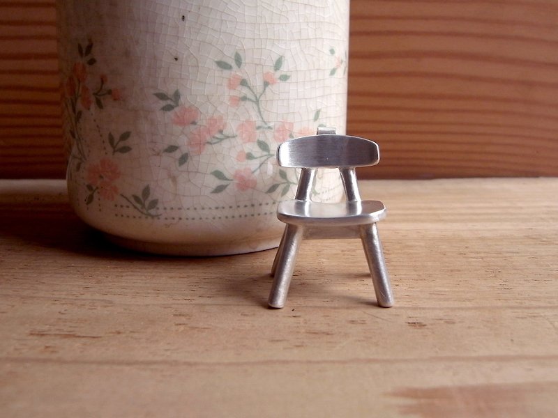 Chair No.6-Sterling Silver Chair-Silver Furniture-Pendant Necklace with Wax Rope - สร้อยคอ - เงิน สีเทา