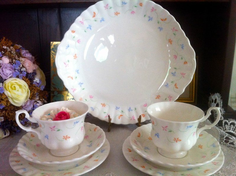♥安妮瘋古物♥英國製骨瓷-皇家阿爾巴特Royal Albert 1987年花茶杯組二人份7件組 中秋送禮 - 廚具 - 其他材質 粉紅色