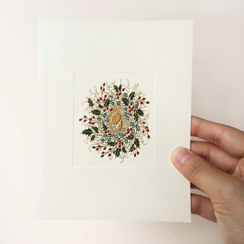 アメリカの純粋な綿青銅印刷カードクリスマス楽しいプノンペン刺繍|クレーン - カード・はがき - 紙 ホワイト