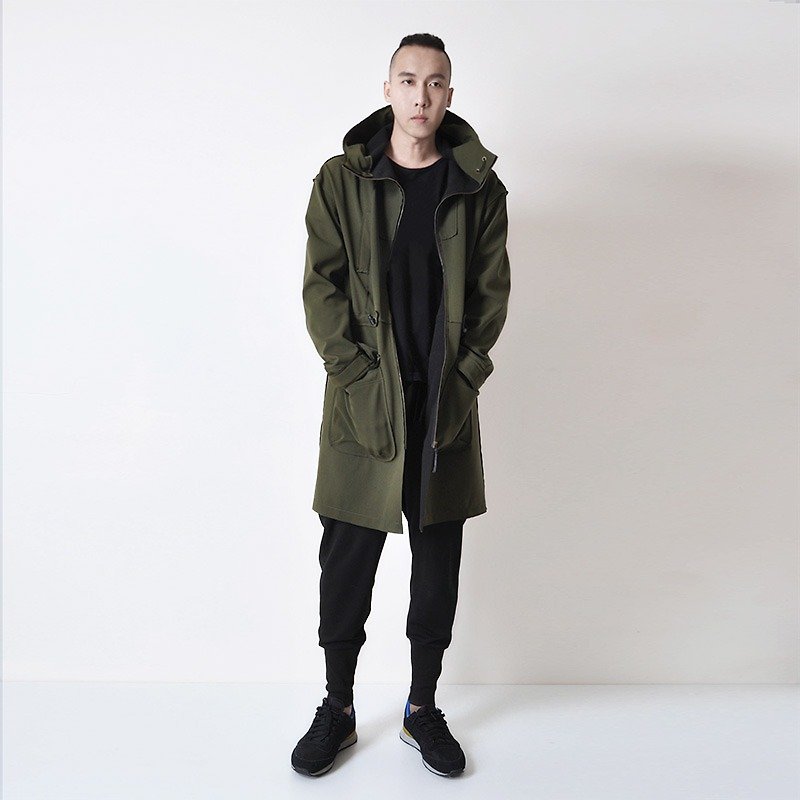 AFTER - hooded long coat - Men's Coats & Jackets - Cotton & Hemp Green