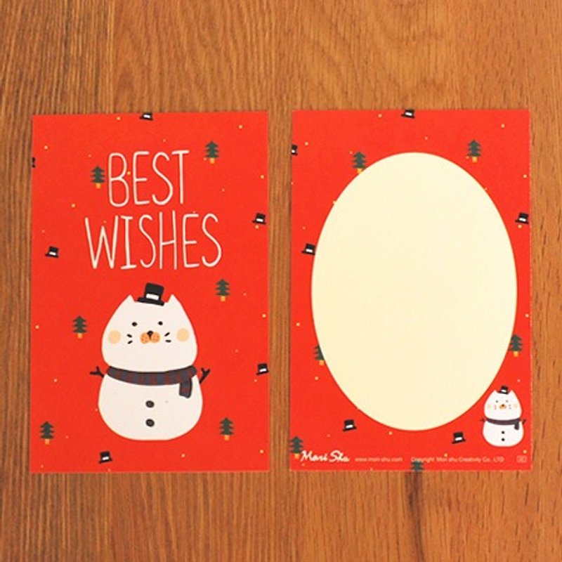 * Mori Shu * Christmas and New Year cards - chubby kitty snowman (with envelopes) - การ์ด/โปสการ์ด - กระดาษ สีแดง