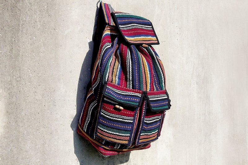 Striped knit feel Backpack - Natural Color - Backpacks - Cotton & Hemp Brown