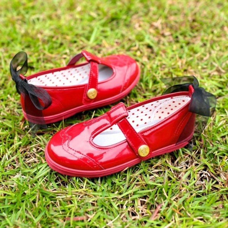 Dolly shiny red T-shaped doll shoes - รองเท้าเด็ก - วัสดุอื่นๆ สีแดง