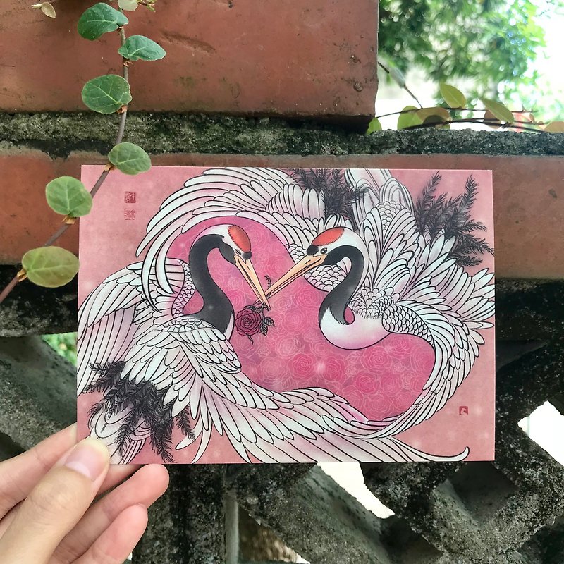 [Dancing Love/Story Illustration Postcard] /Red-crowned Crane/Love/Dance - Cards & Postcards - Paper Pink