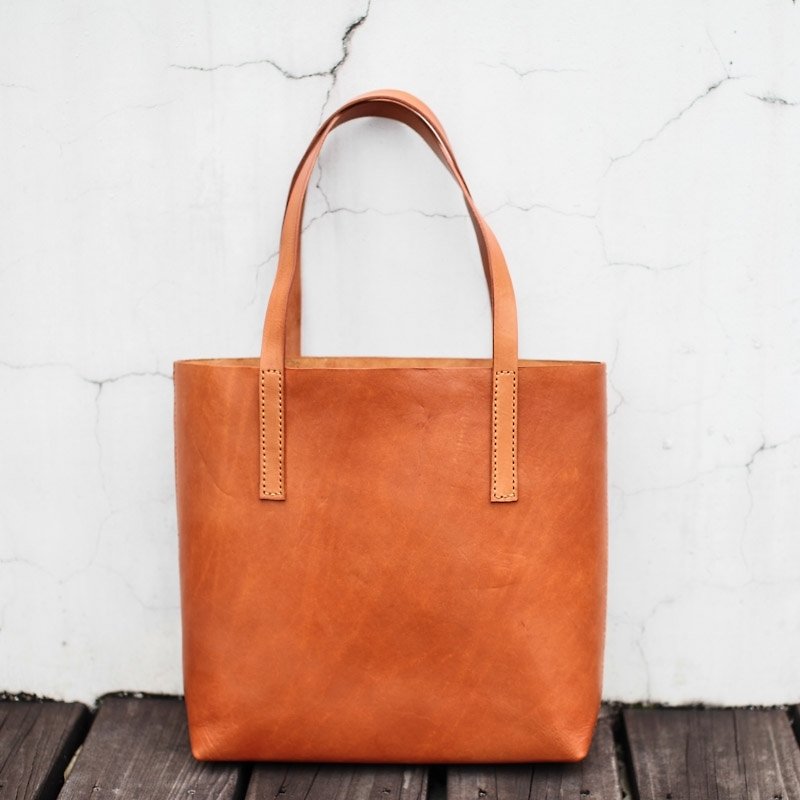 Classy Hand Stitched Tan caramel leather tote bag - Messenger Bags & Sling Bags - Genuine Leather Orange