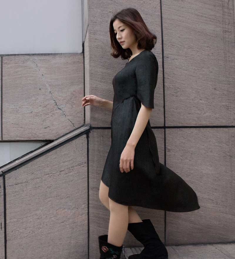 Pinxiangyun yarn new fragrant cloud yarn dress A0029 - One Piece Dresses - Silk Black