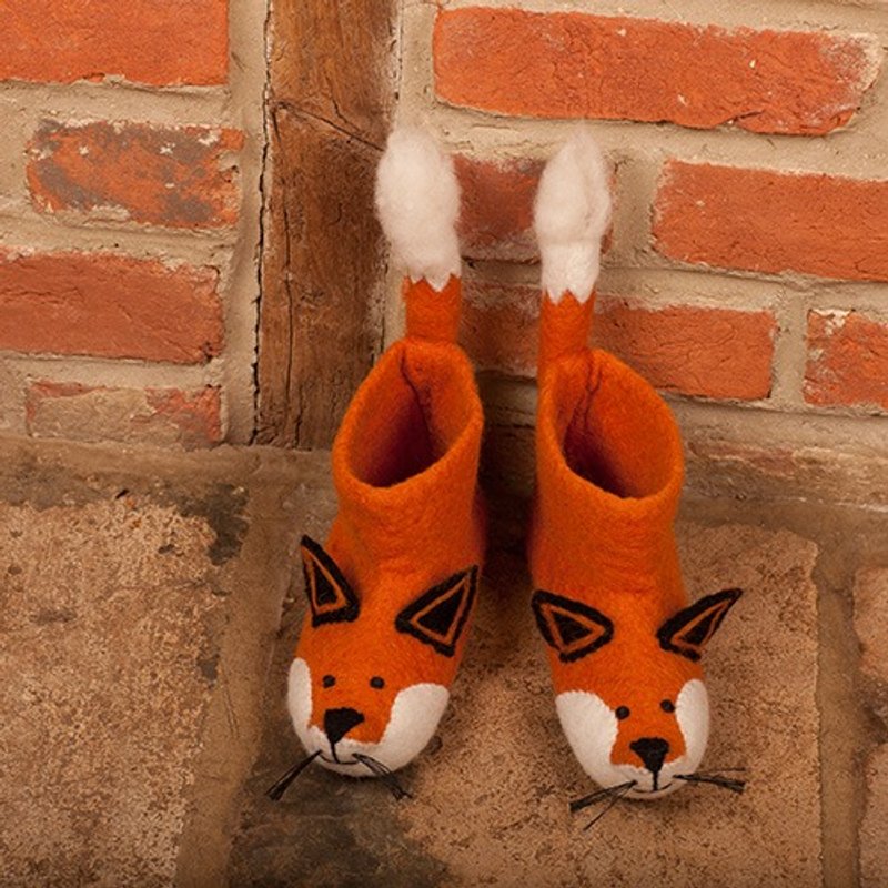 [Christmas exchange gift] British sew heart felt wool shoes (adult) Finlay little fox - รองเท้าลำลองผู้หญิง - ขนแกะ สีส้ม