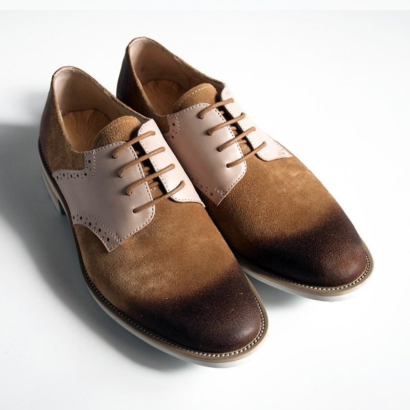 [LMdH] B1A18-59 hand-rub stitching suede calfskin with carved wooden yellow Derby saddle shoes ‧ ‧ Free Shipping - Men's Casual Shoes - Genuine Leather 