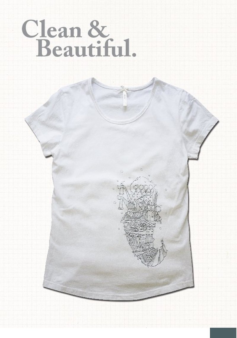 Clean and Beautiful | White | Hand screen printing T-shirts - Women's T-Shirts - Cotton & Hemp 