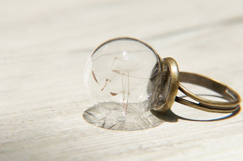 Valentine's Day Gift / Forest Girl / English Dry Flower Transparent Glass Ball Ring-Dandelion Forest - General Rings - Glass Brown