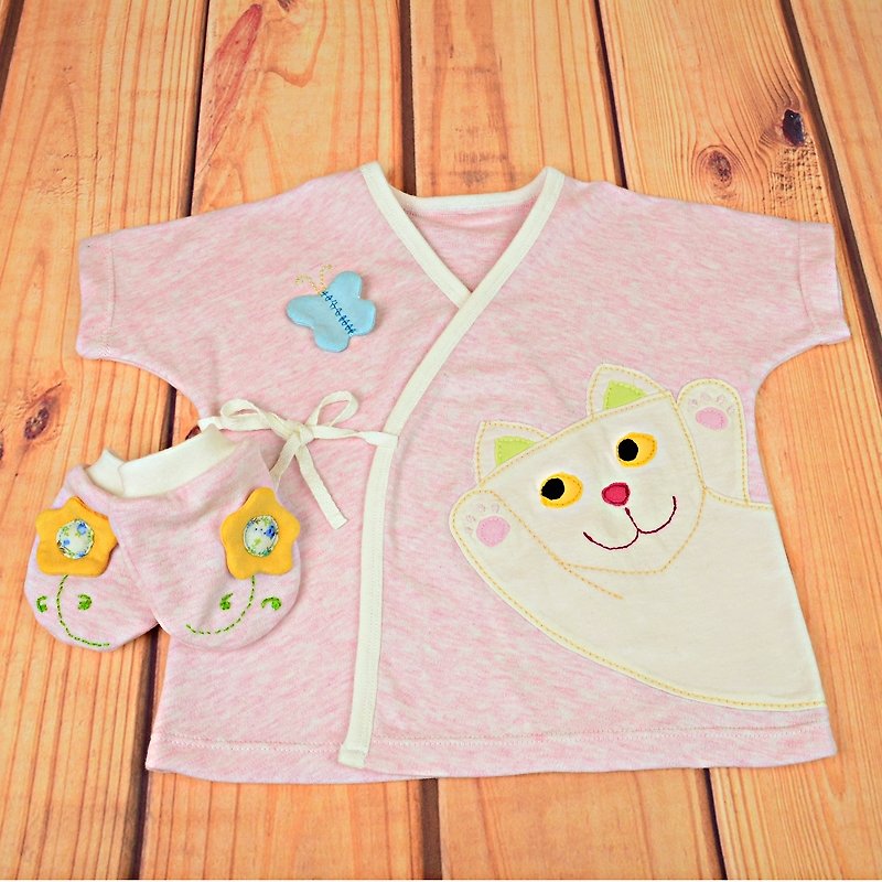 好奇心旺盛な猫の腹ピース衣服のギフト - 出産祝い用贈物 - コットン・麻 ピンク
