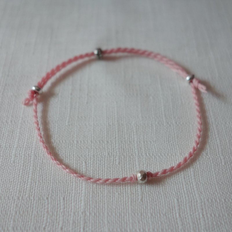 ~M+Bear~*Simple Simple*Pink Simple Thin Bracelet 925 Sterling Silver Japanese Wax Line - Bracelets - Other Metals Pink