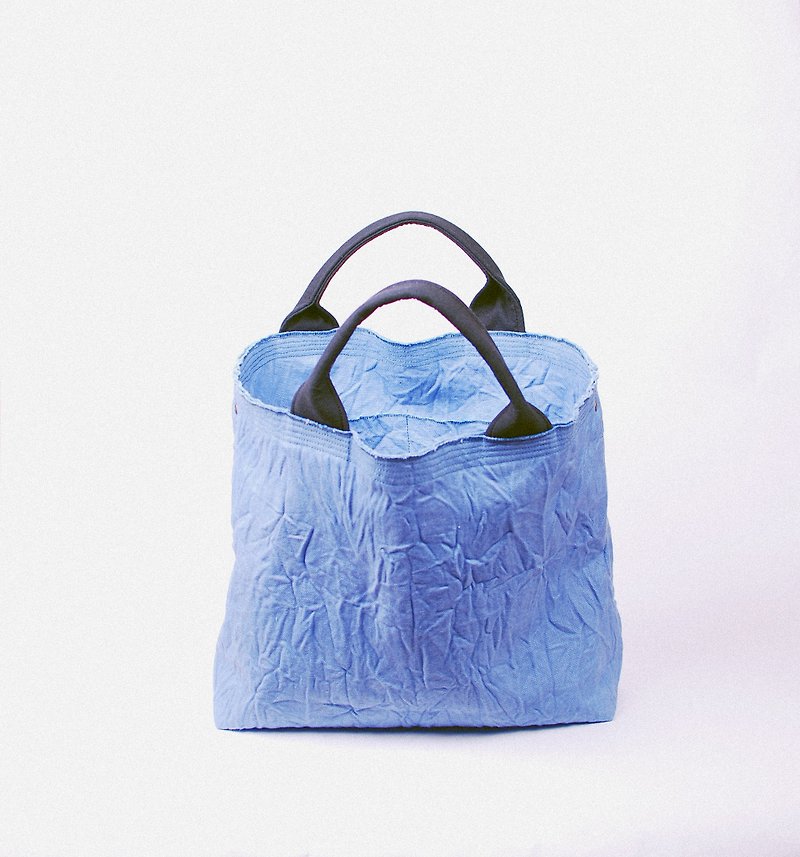 No trimming. canvas. bag - กระเป๋าถือ - ผ้าฝ้าย/ผ้าลินิน สีน้ำเงิน