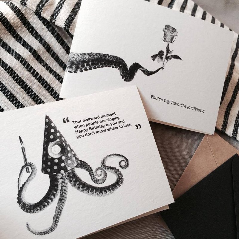 Mr. Awkward Octopus // Birthday Collection - การ์ด/โปสการ์ด - กระดาษ สีดำ