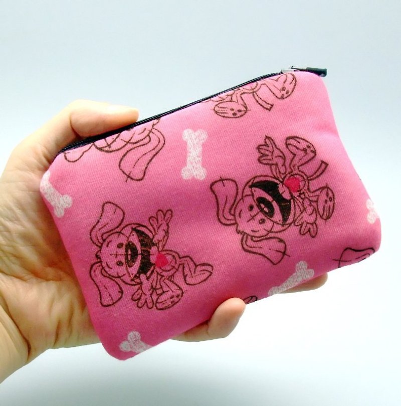 拉鍊零錢包/卡片包/鑰匙包/耳機包/小物包 (可愛小狗) (ZS-83) - 零錢包/小錢包 - 其他材質 粉紅色