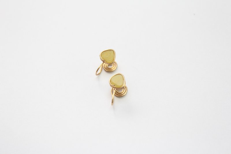 （限量）天然石 | 幾何/三角 橄欖玉耳夾/耳針耳環 - 耳環/耳夾/耳骨夾 - 寶石 黃色