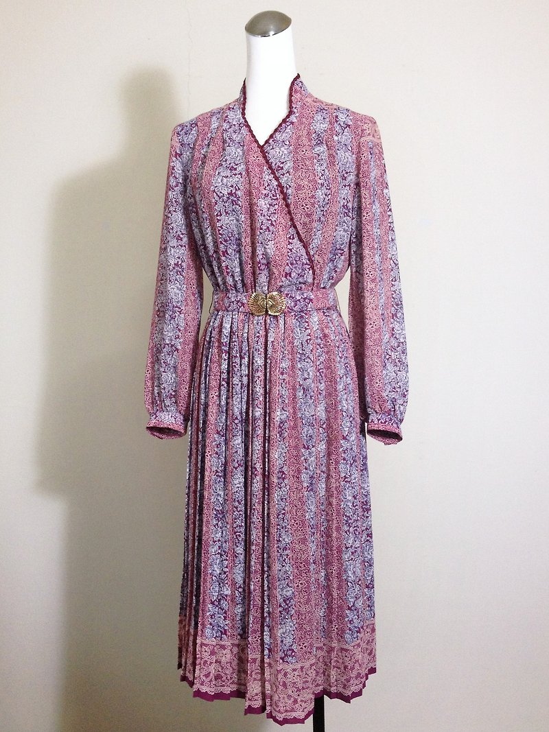 Vintage time [antique dress / Nippon Printing Hemming belt exquisite antique long dress] abroad back to vintage dress VINTAGE - ชุดเดรส - วัสดุอื่นๆ หลากหลายสี