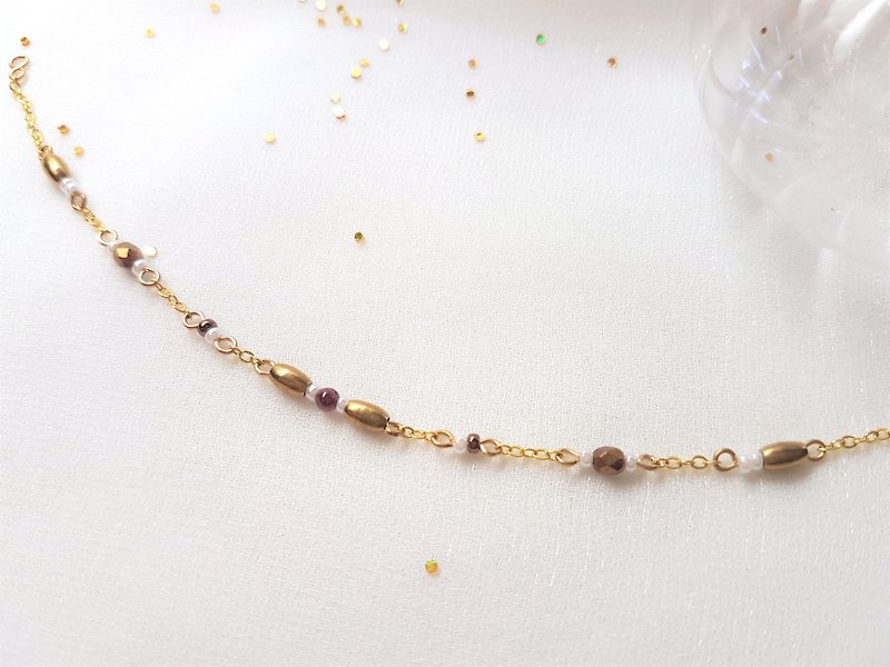 Bronze Maple Flavor‧Garnet Stone String Bracelet January Birthstone - Bracelets - Copper & Brass Gold