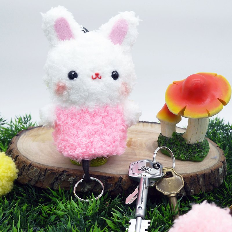 棉花糖動物鑰匙包-中鑰匙包(白兔兒) - 鑰匙圈/鎖匙扣 - 其他材質 白色