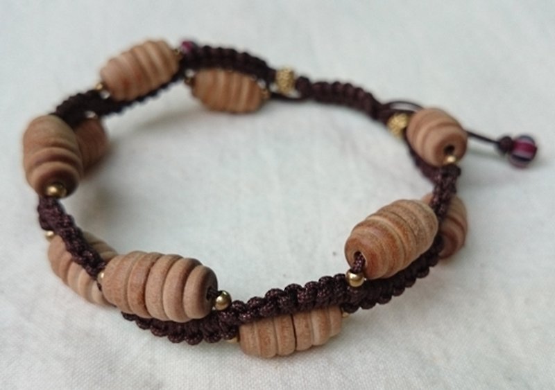 Natural Sandalwood Beads Wave Braided Bracelet-Brown - Bracelets - Wood Brown