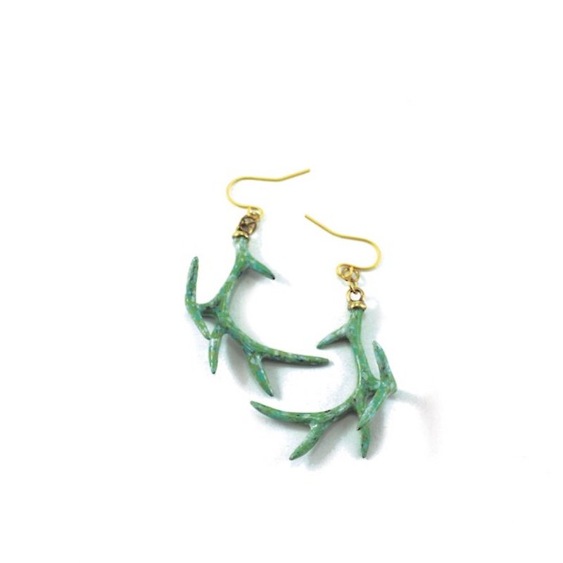 Stag horn earring in brass with hand painting patina color,Rocker jewelry ,Skull jewelry,Biker jewelry - Earrings & Clip-ons - Other Metals 
