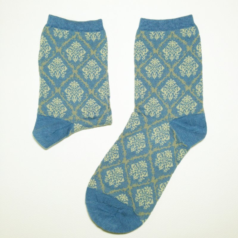 Low tone retro socks - Wen Qing blue - ถุงเท้า - ผ้าฝ้าย/ผ้าลินิน สีน้ำเงิน