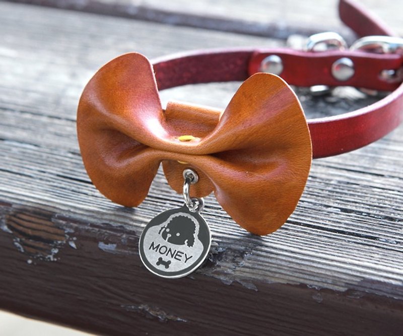[Leather bow detail handmade sewing collars] + = unique taste exclusive limited (free color) - Collars & Leashes - Genuine Leather Red