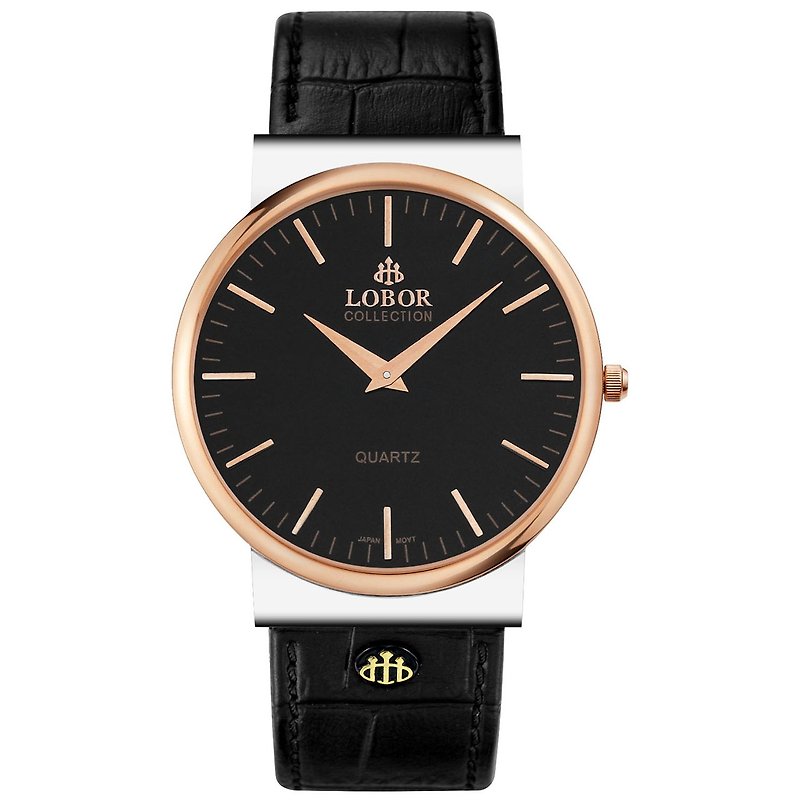 NATTY FETTER BLACK 日本機芯 不鏽鋼打磨 意大利皮帶 香港製造 LOBOR 中性手錶 - 女裝錶 - 防水材質 黑色