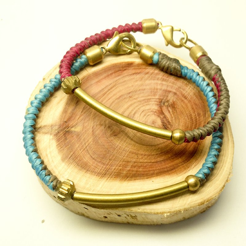 Two-tone gentleman. ◆ Sugar Nok ◆ Simple series of hand-knitted Wax Bronze wire Bracelet - Bracelets - Wax Blue