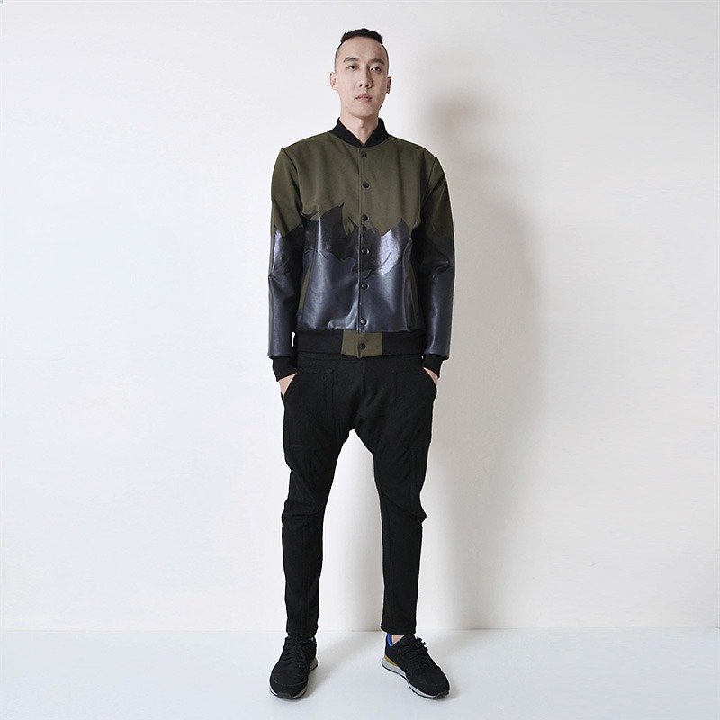 AFTER - Serrated Print Jacket - เสื้อโค้ทผู้ชาย - วัสดุอื่นๆ สีเขียว