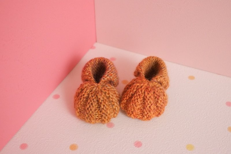 【毛線編織成品】寶寶嬰兒鞋 南瓜鞋 - 童裝鞋 - 其他材質 橘色