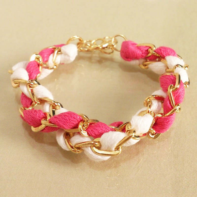 ～Fairy Tale～Double Circle Color Wax Rope Bracelet～SNSD～Peach Pink+White - Bracelets - Other Metals Pink