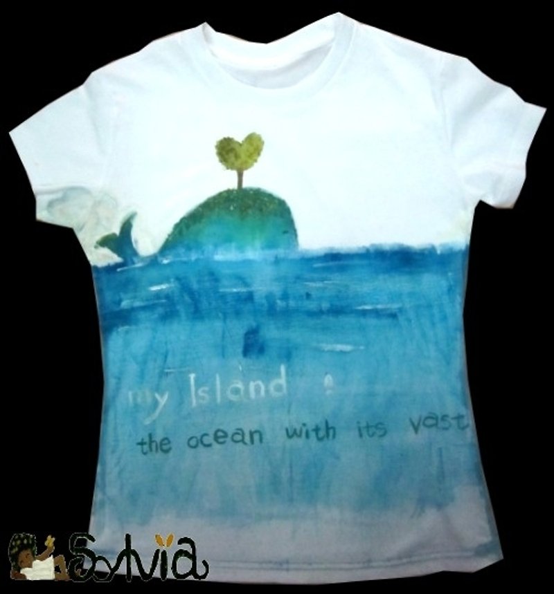 sylvia手繪T-shirt之"Island海上ㄟ島" - T 恤 - 顏料 