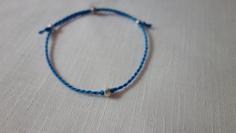 ~M+Bear~*Simple Simple*Dark Blue Simple Thin Bracelet 925 Sterling Silver Japanese Wax Line - Bracelets - Other Metals Blue