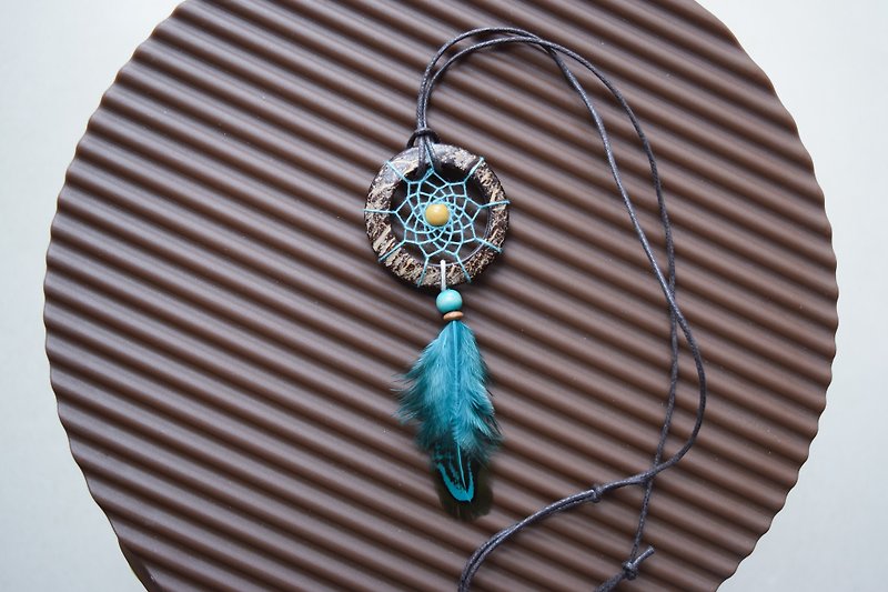 Dream Catcher // Necklace // Wooden // Blue - Necklaces - Other Materials Blue